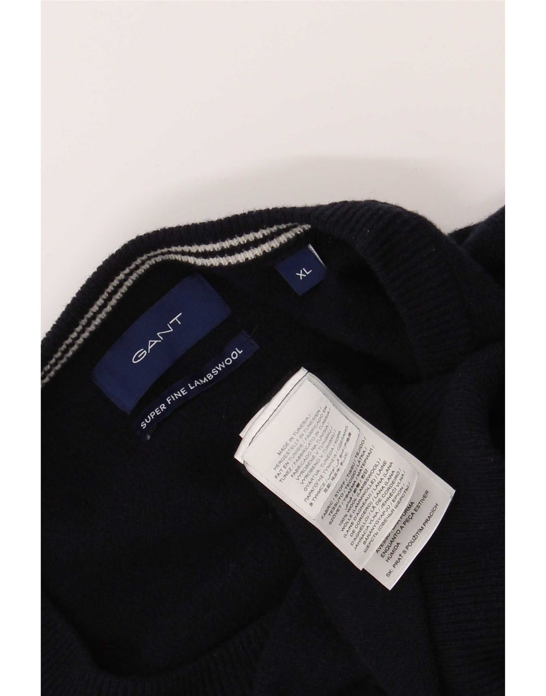 Gant Herre sweater med rund hals XL marineblå lammeuld