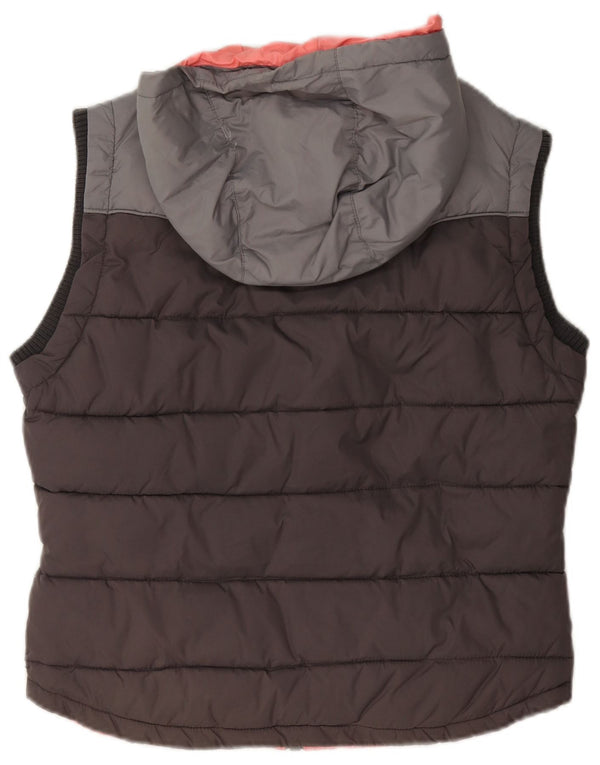 Superdry Dame hætte polstret Gilet UK 12 Medium Grey Colourblock Nylon