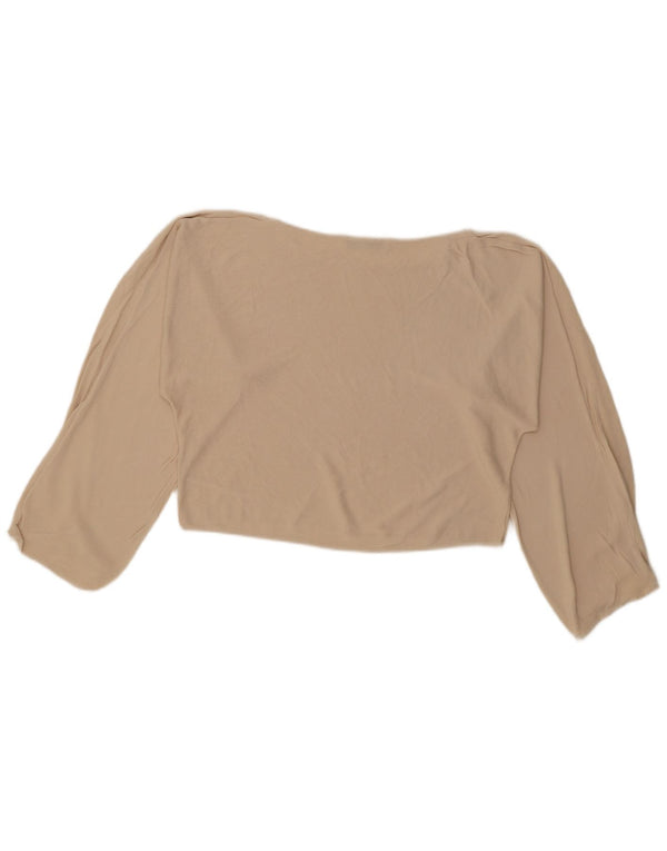 Zara Womens Crop Boat Neck Jumper Sweater UK 16 Large Beige Viscose Modern