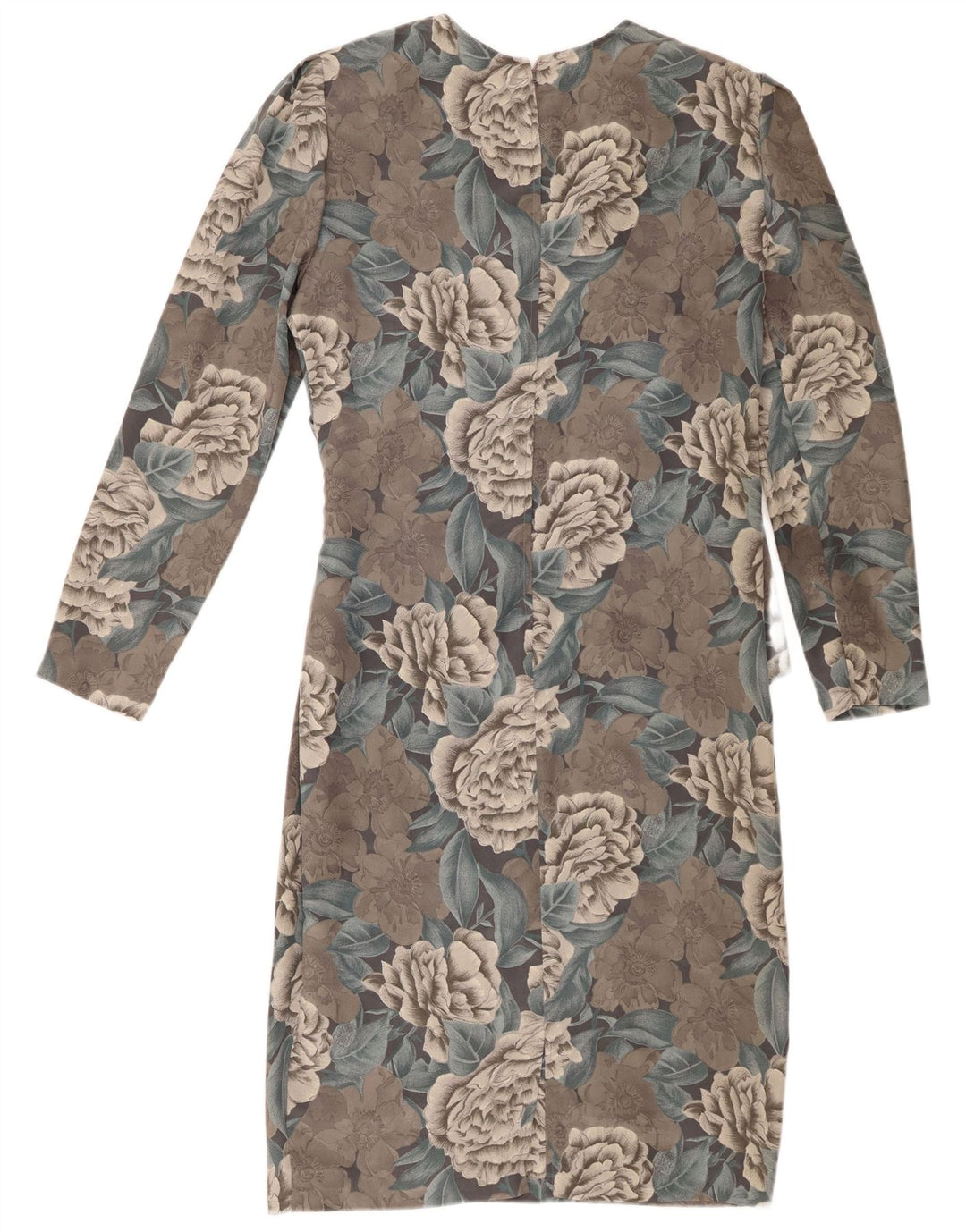 Vintage Dame Langærmet Skede Kjole UK 12 Medium Grey Floral Polyester