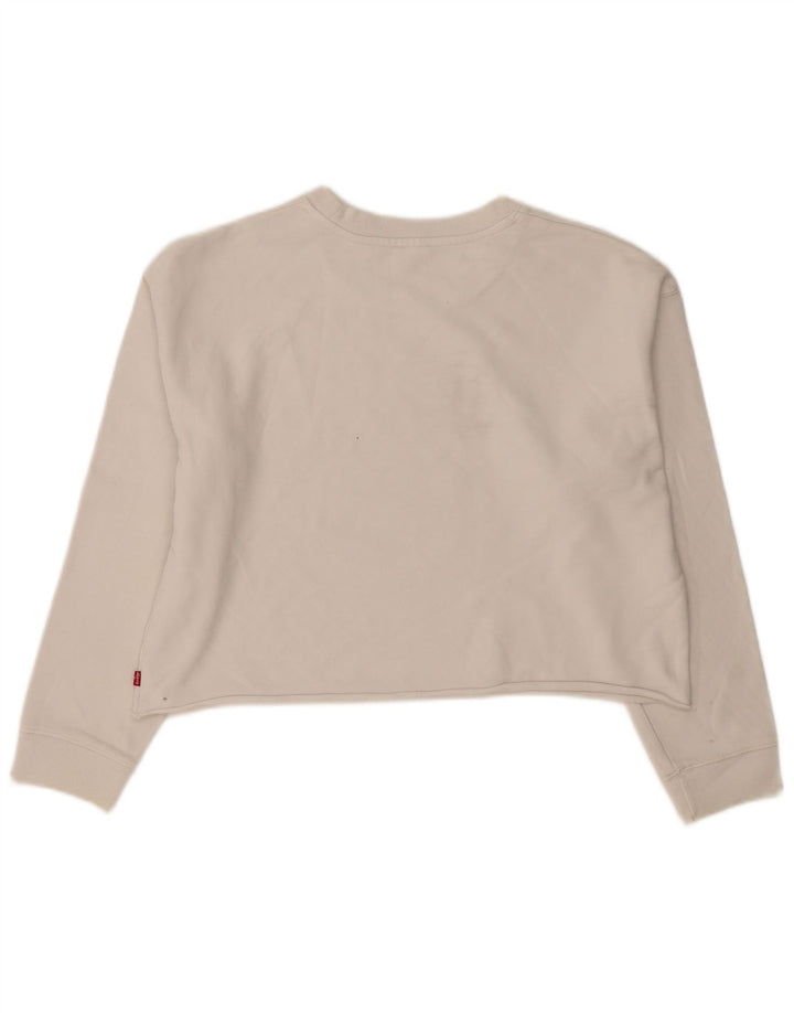 Levi's Dame Oversized Grafisk Crop Sweatshirt Jumper UK 10 Small White