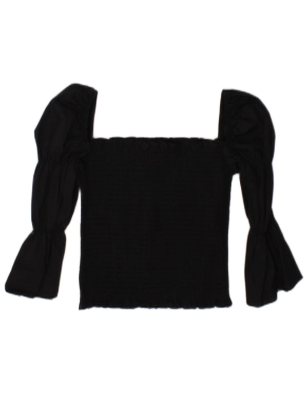 Guess Womens Crop Bluse Top UK 6 XS Black Bomuld