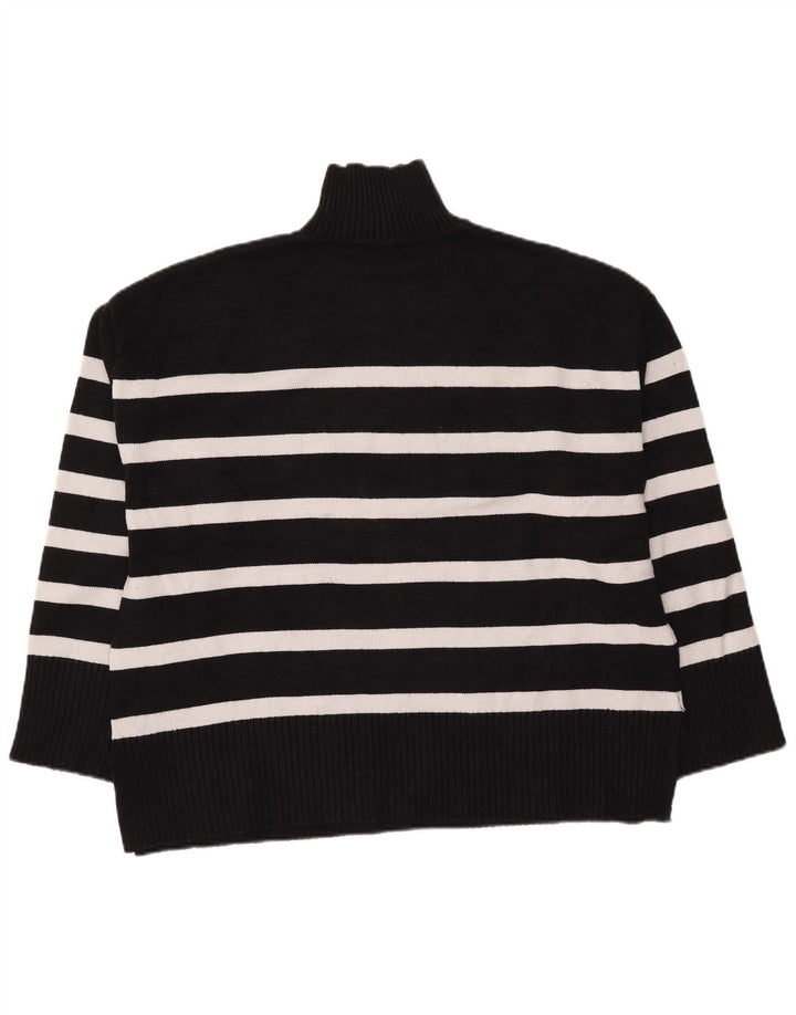 Zara Dame Oversized Turtle Neck Jumper Sweater UK 16 Stor sort stribet