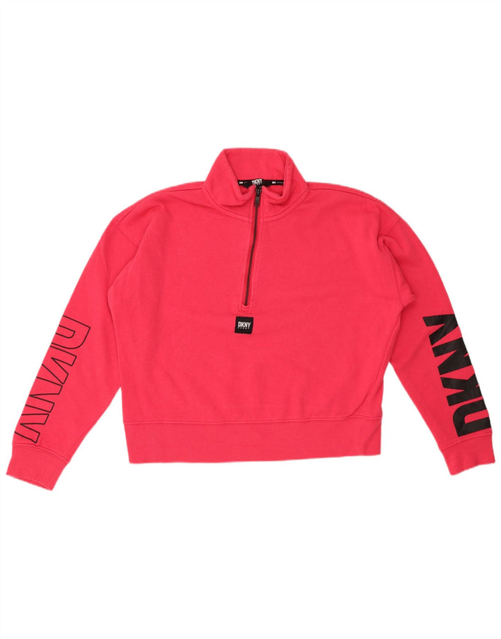 DKNY Dame Oversized grafisk lynlås-hals Sweatshirt Jumper UK 10 Small Pink