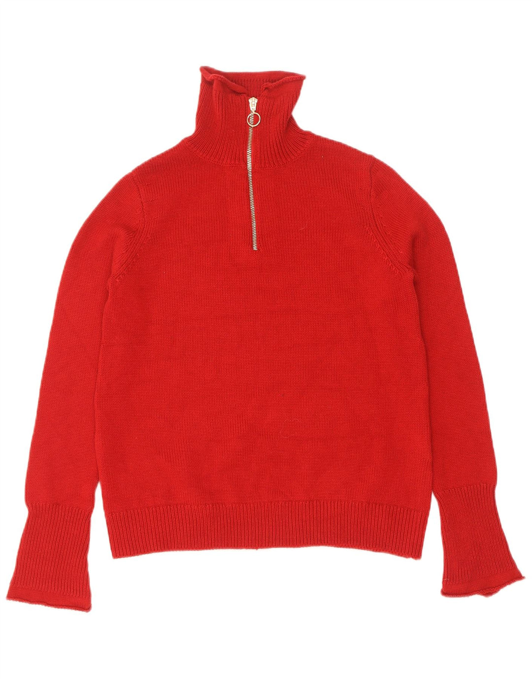 Zara Dame Zip Neck Jumper Sweater UK 14 Large Rød Polyester