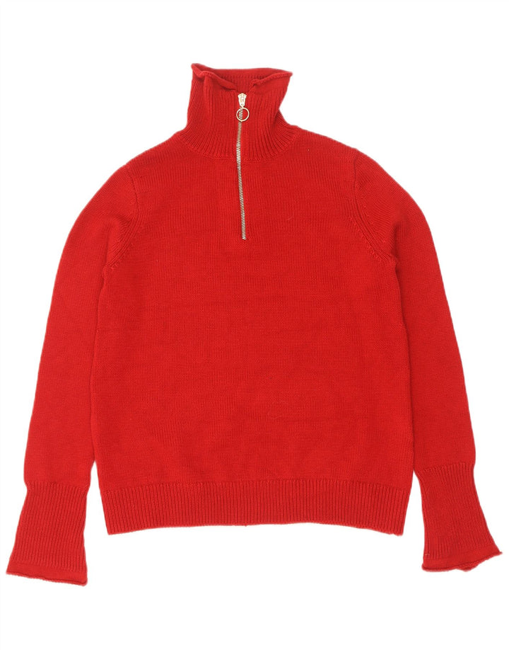 Zara Dame Zip Neck Jumper Sweater UK 14 Large Rød Polyester