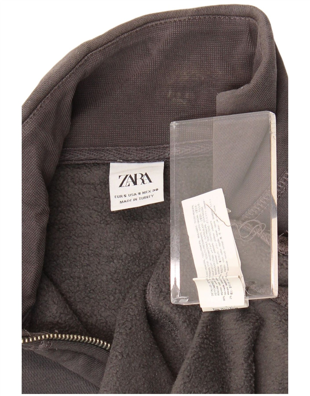 Zara Sweatshirt med lynlås til mænd, lille grå polyester