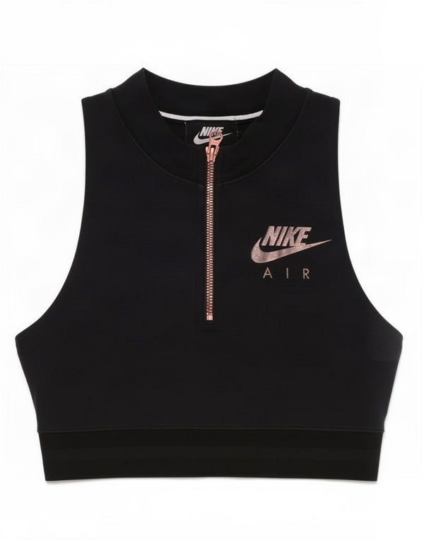 Nike Dame Crop Grafisk Vest Top med lynlåshals UK 6 XS Sort Bomuld