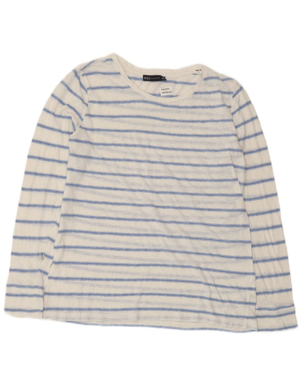 Marks & Spencer Damebluse Top UK 14 Medium hvid stribet polyester
