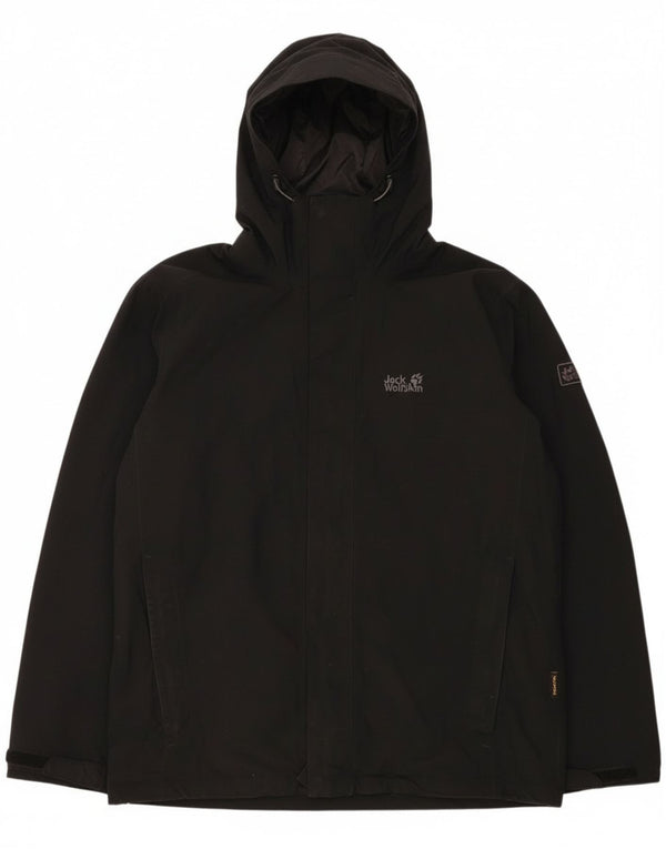 Jack Wolfskin Regnjakke med hætte til mænd UK 40/42 Stor sort polyamid