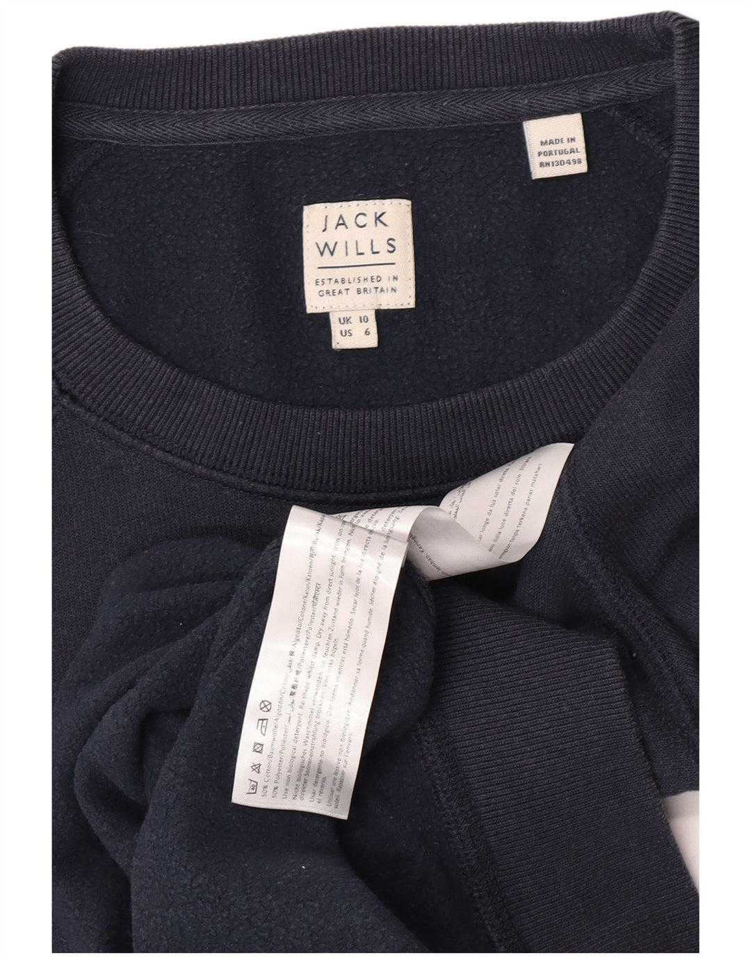 Jack Wills Dame Sweatshirt Jumper UK 10 Small Navy Blue Bomuld