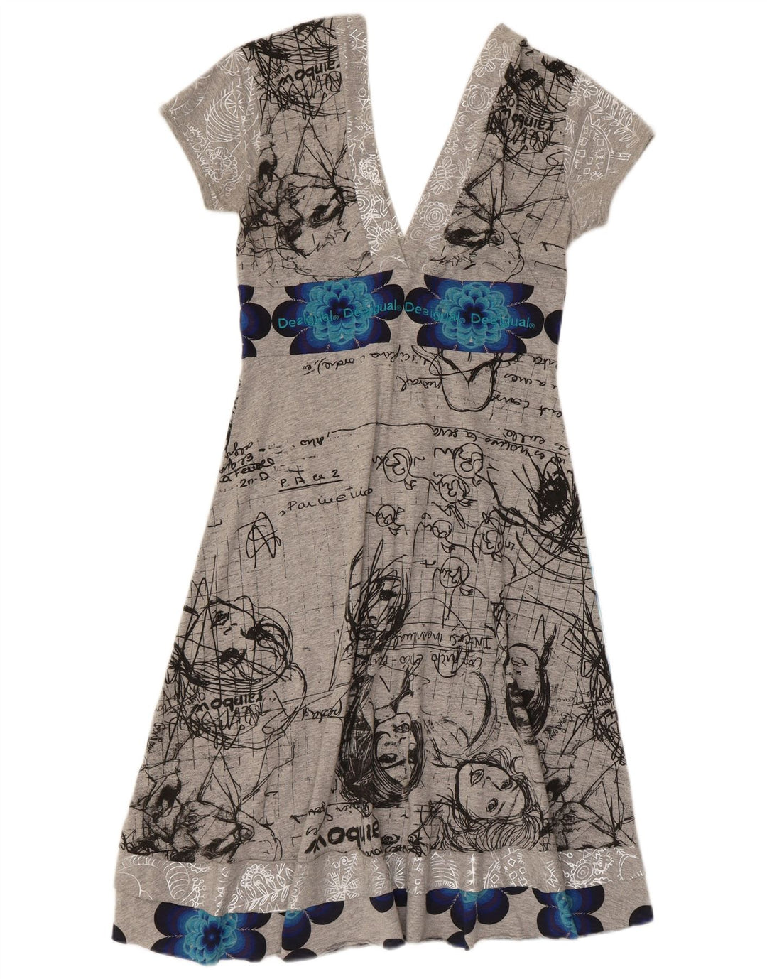 Desigual Kvinders Graphic A-Line Kjole UK 12 Medium Grey Floral Bomuld