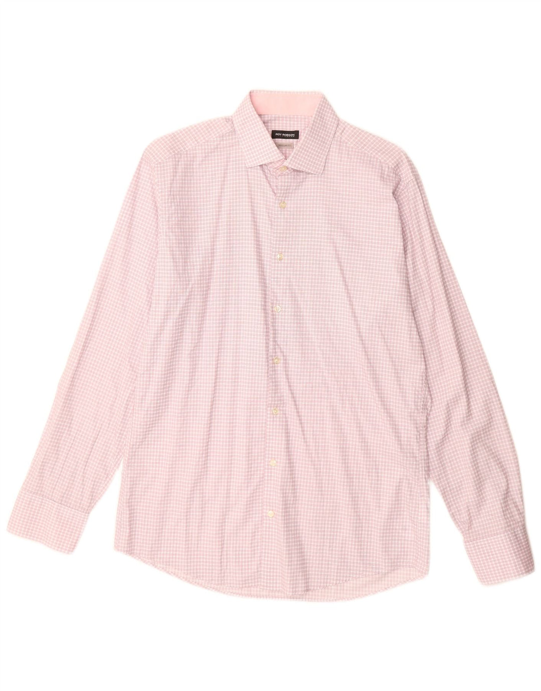 Roy Robson Herre Regular Fit skjorte str. 39 15 1/2 Medium Pink ternet bomuld