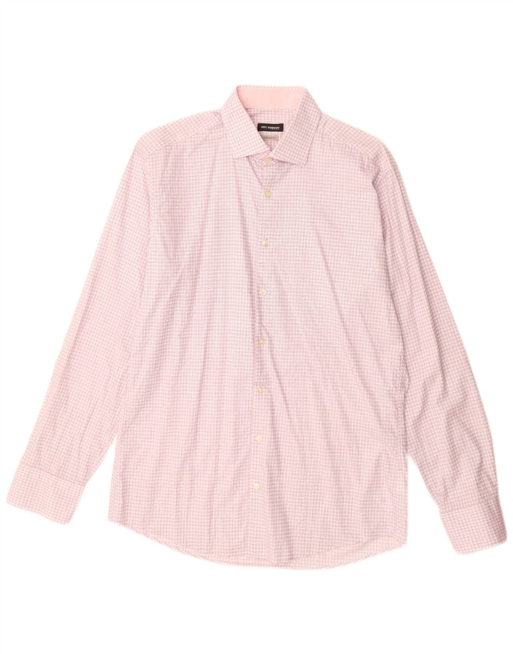Roy Robson Herre Regular Fit skjorte str. 39 15 1/2 Medium Pink ternet bomuld