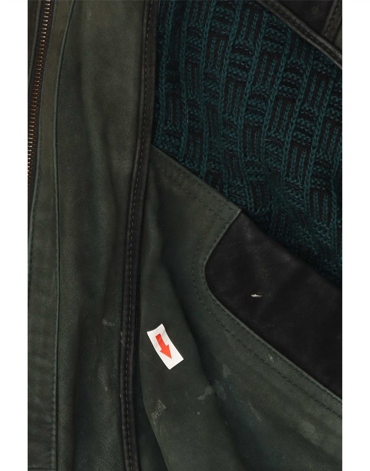 Vintage herre læderjakke EU 52 XL Grøn Colourblock