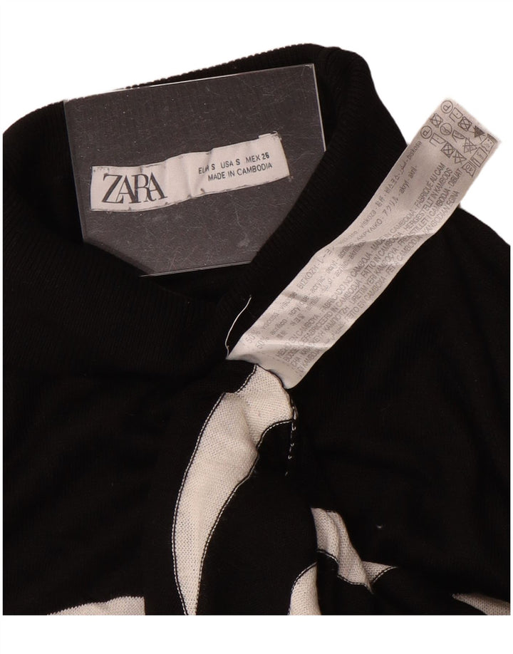 Zara Dame Oversized Turtle Neck Jumper Sweater UK 10 Lille sort stribet