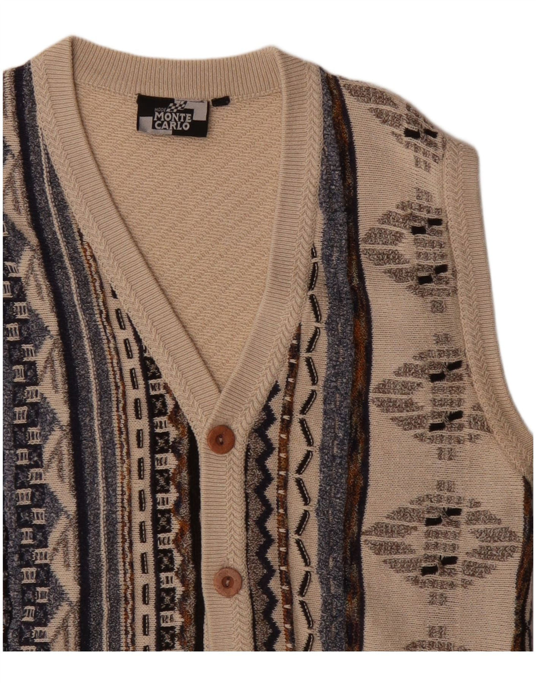 Monte Carlo Herre ærmeløs cardigan sweater Medium Beige Geometrisk