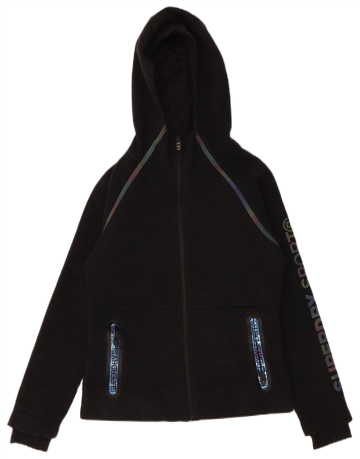 Superdry hættetrøje til kvinder med grafisk lynlås UK 10 Lille sort polyester