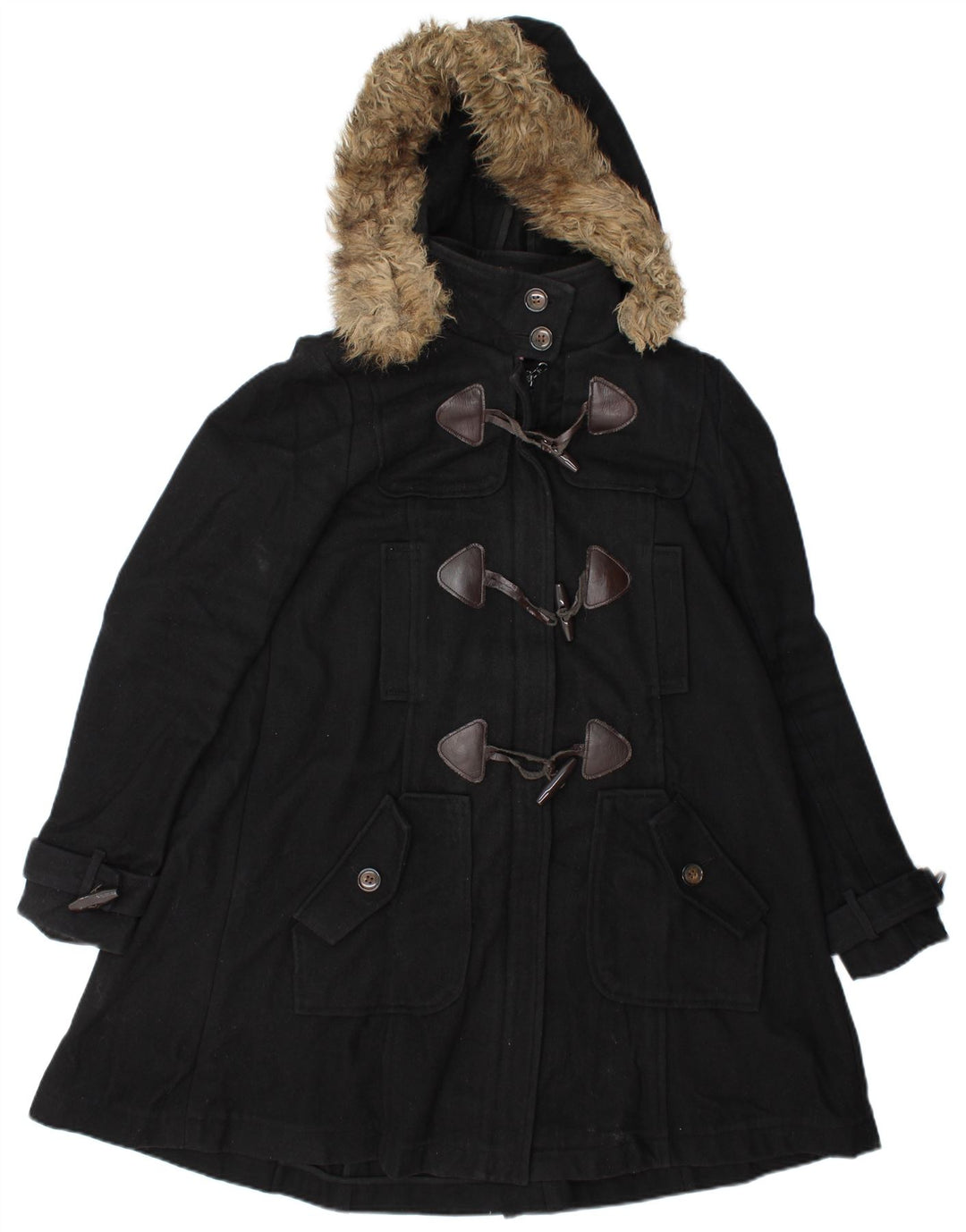Vintage Dame Hooded Duffel Coat UK 10 Small Black Wool