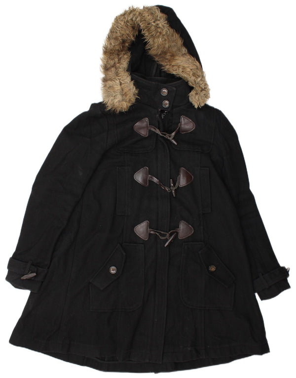 Vintage Dame Hooded Duffel Coat UK 10 Small Black Wool