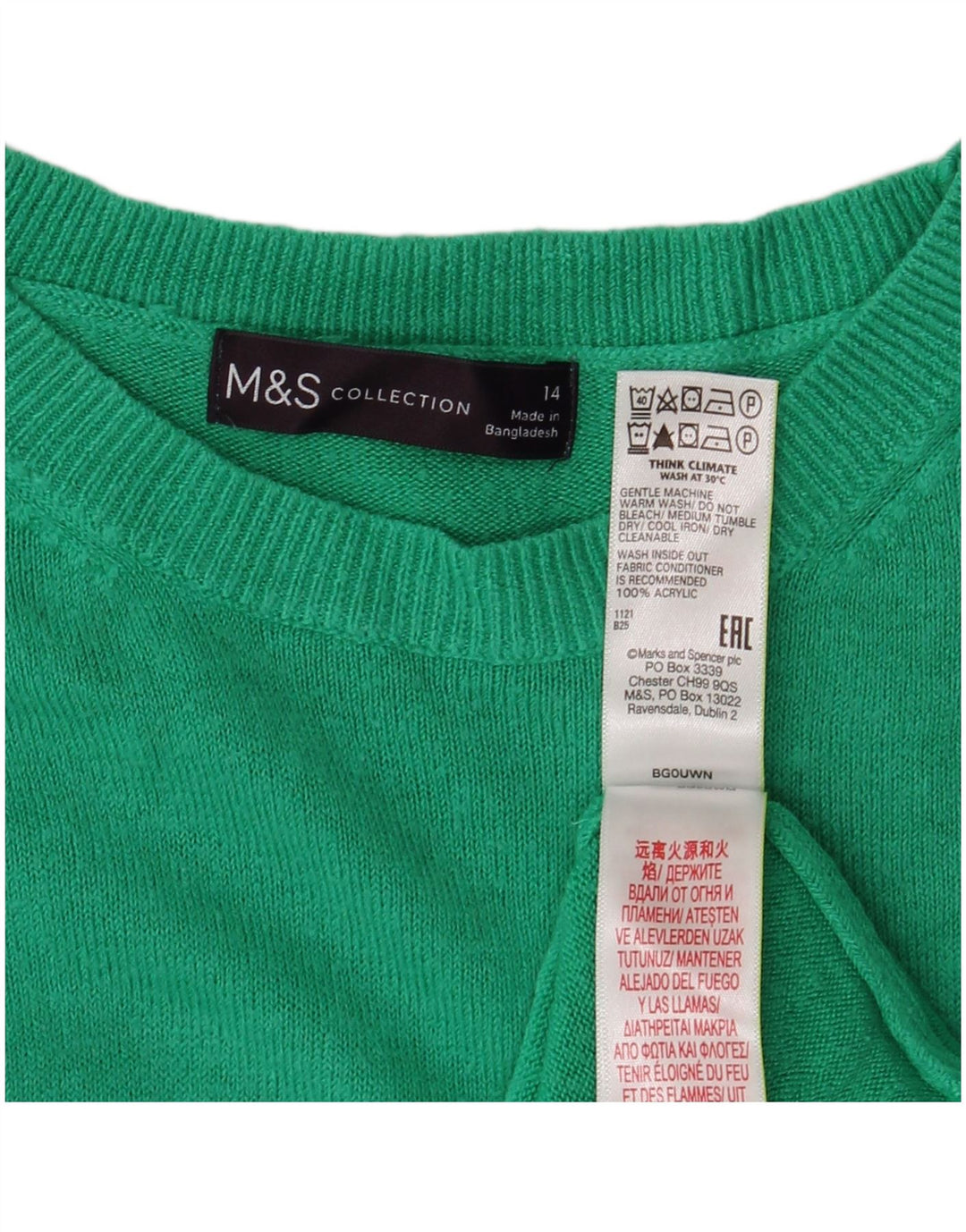 Marks & Spencer Dame sweater med rund hals DK 14 Medium Grøn Akryl