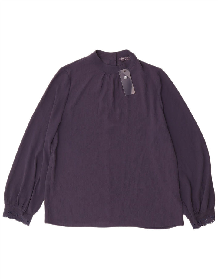 Marks & Spencer Dame Langærmet Bluse Top UK 12 Medium Navy Blue