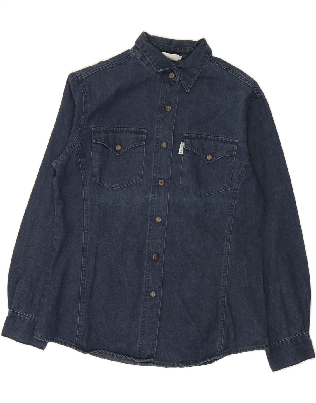 COSMOS Womens Denim Shirt EU 38 Medium Navy Blue Cotton Vintage Cosmos and Second-Hand Cosmos from Messina Hembry 