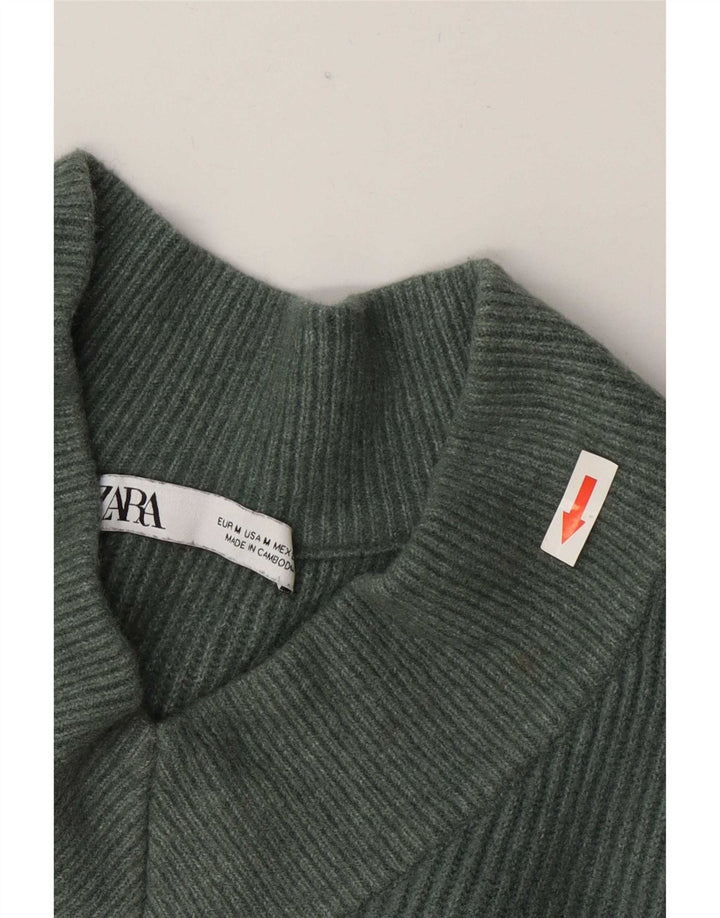 Zara Dame Oversized V-hals sweater UK 14 Medium Grøn Akryl