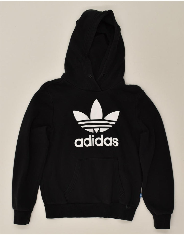 ADIDAS Womens Graphic Hoodie Jumper UK 10 Small Black Cotton | Vintage Adidas | Thrift | Second-Hand Adidas | Used Clothing | Messina Hembry 