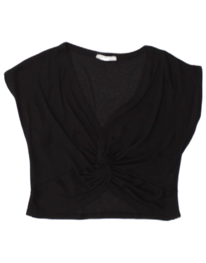 Zara Womens Crop Bluse Top UK 10 Small Black Polyester