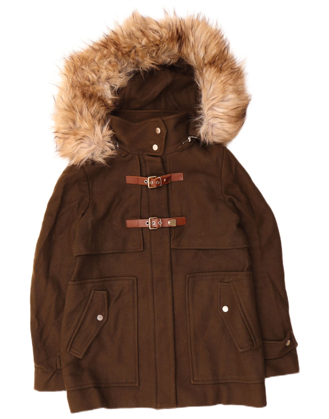 Zara Dame Hætte Vindjakke UK 14 Medium Khaki Wool