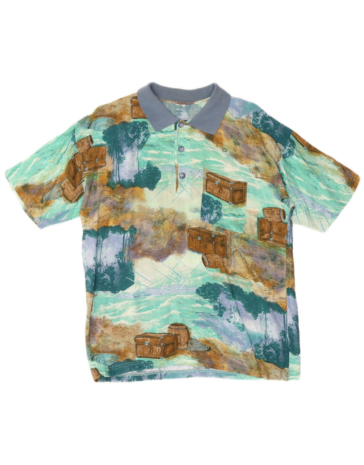 Vintage mænds abstrakt mønster poloshirt mellemblå