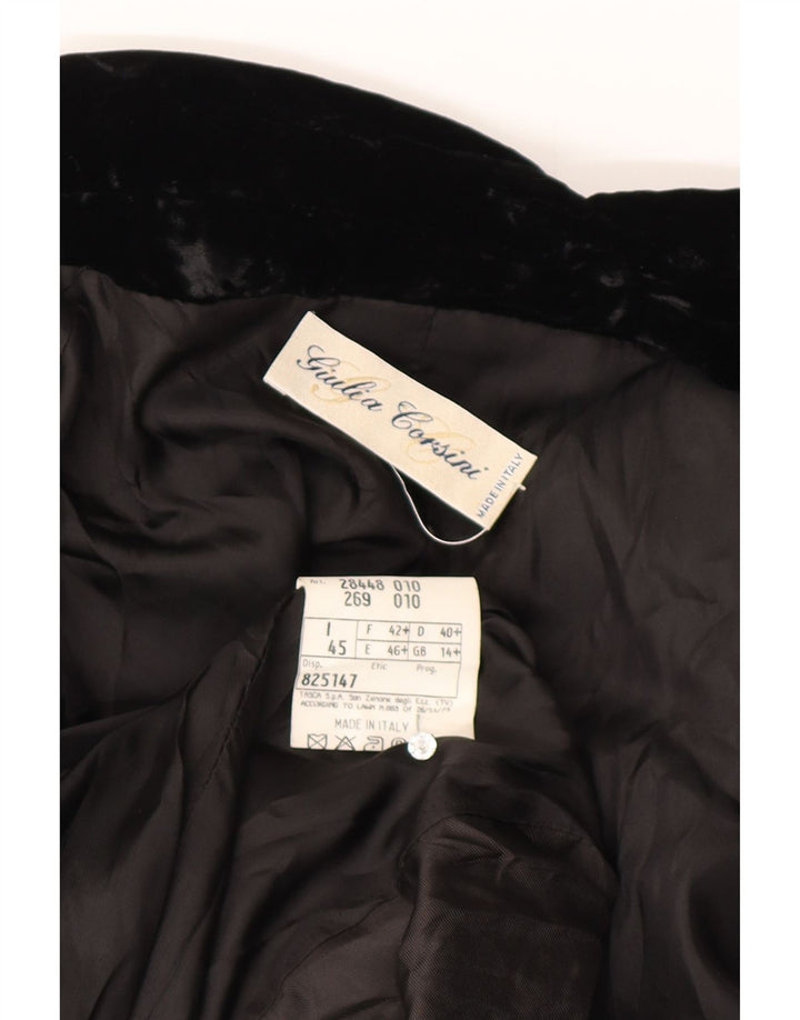 Vintage Dame 3 Button Velvet Blazer Jacket UK 14 Large Black Viscose