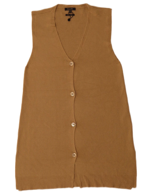 Massimo Dutti Dame Longline ærmeløs cardigan sweater UK 10 Small Beige