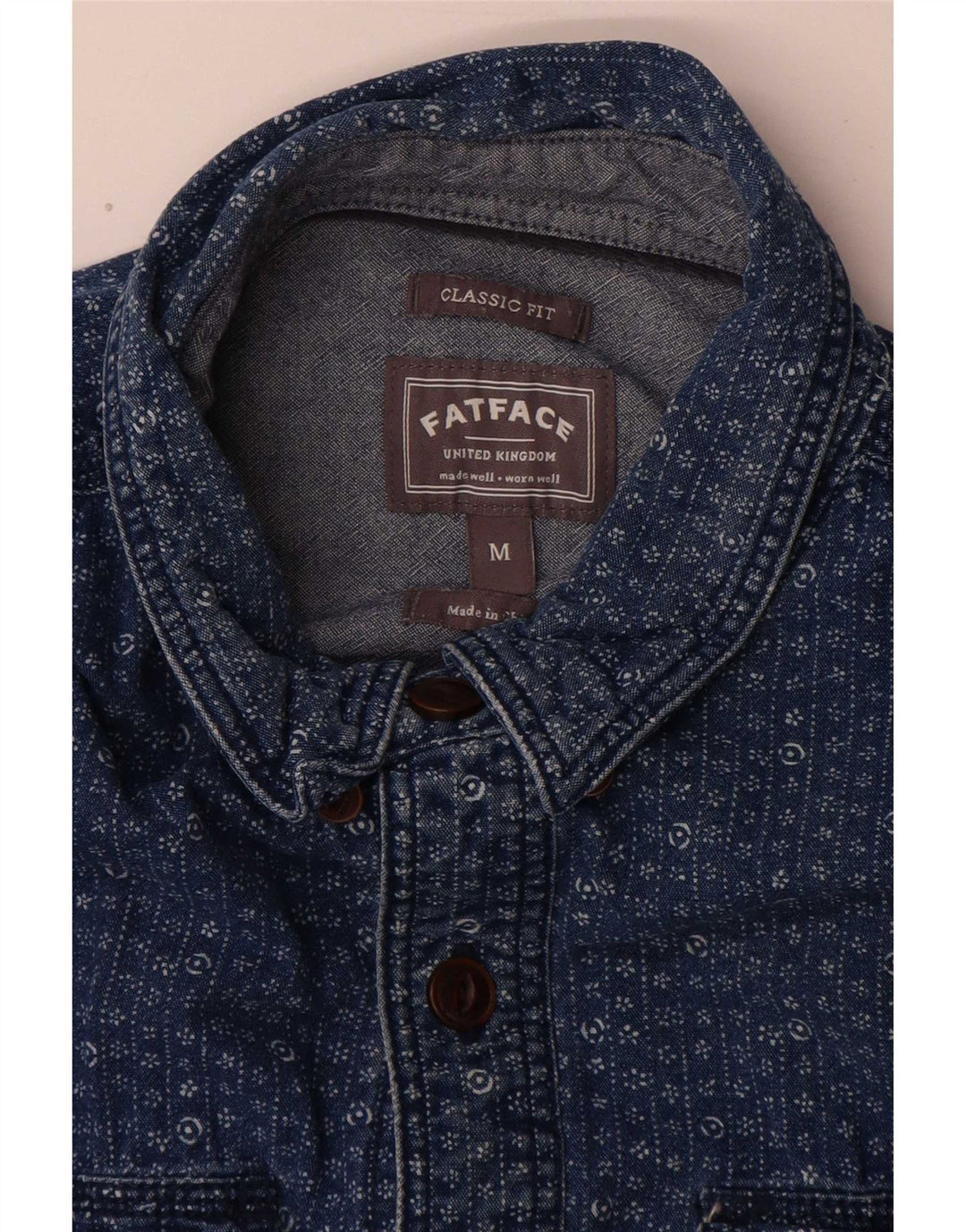 Fat Face Herre Classic Fit Denim Shirt Medium Blue Floral Bomuld