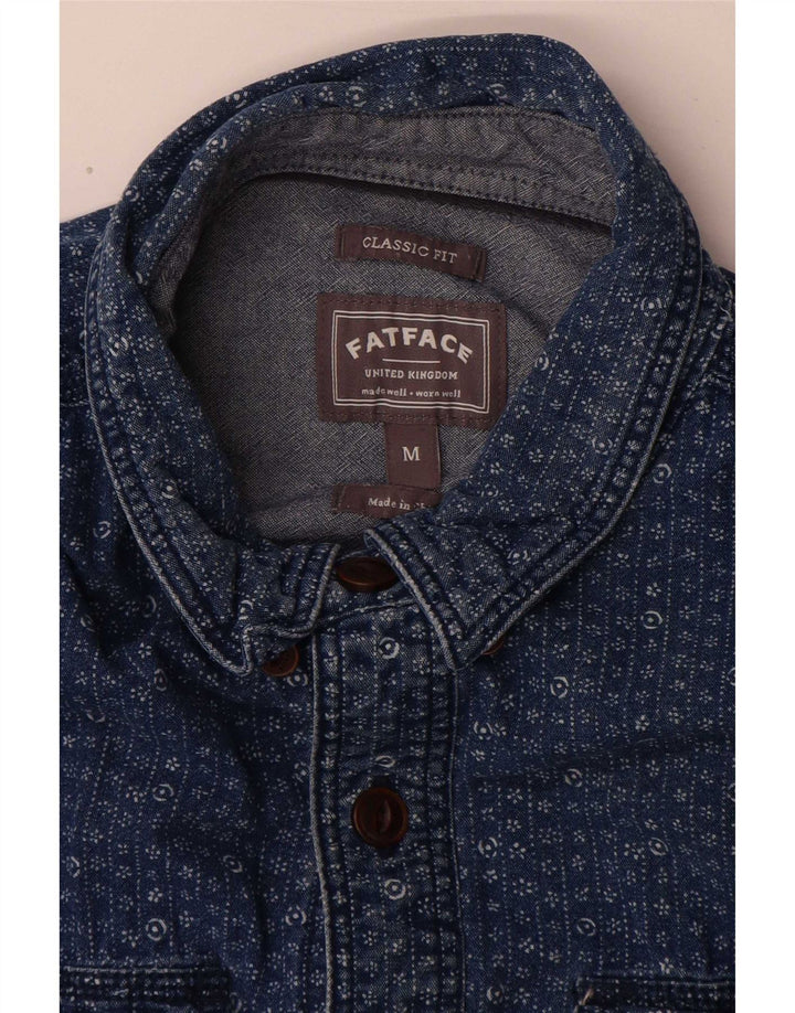 Fat Face Herre Classic Fit Denim Shirt Medium Blue Floral Bomuld