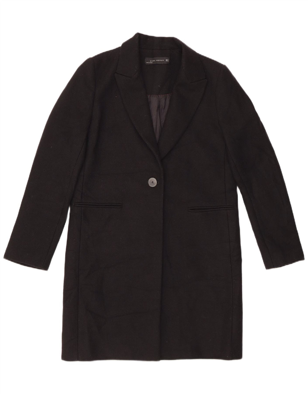 ZARA Dame Overfrakke UK 14 Medium Sort