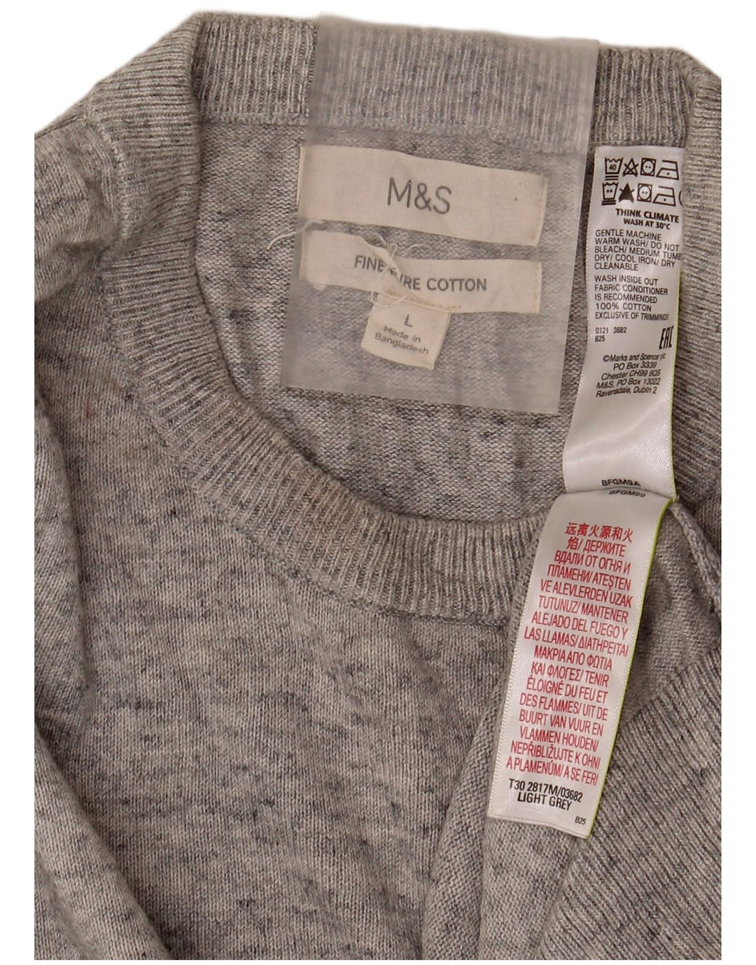 Marks & Spencer Herre sweater med rund hals, stor grå flækket bomuld