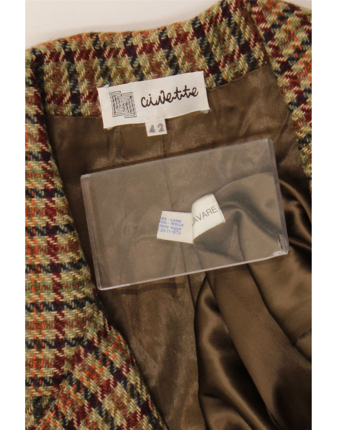 Vintage dame 1-knaps blazerjakke IT 42 Medium Brown Houndstooth Uld