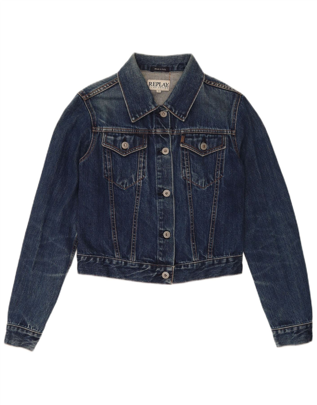 Replay Dame Crop Denim Jacket UK 12 Medium Blue Cotton
