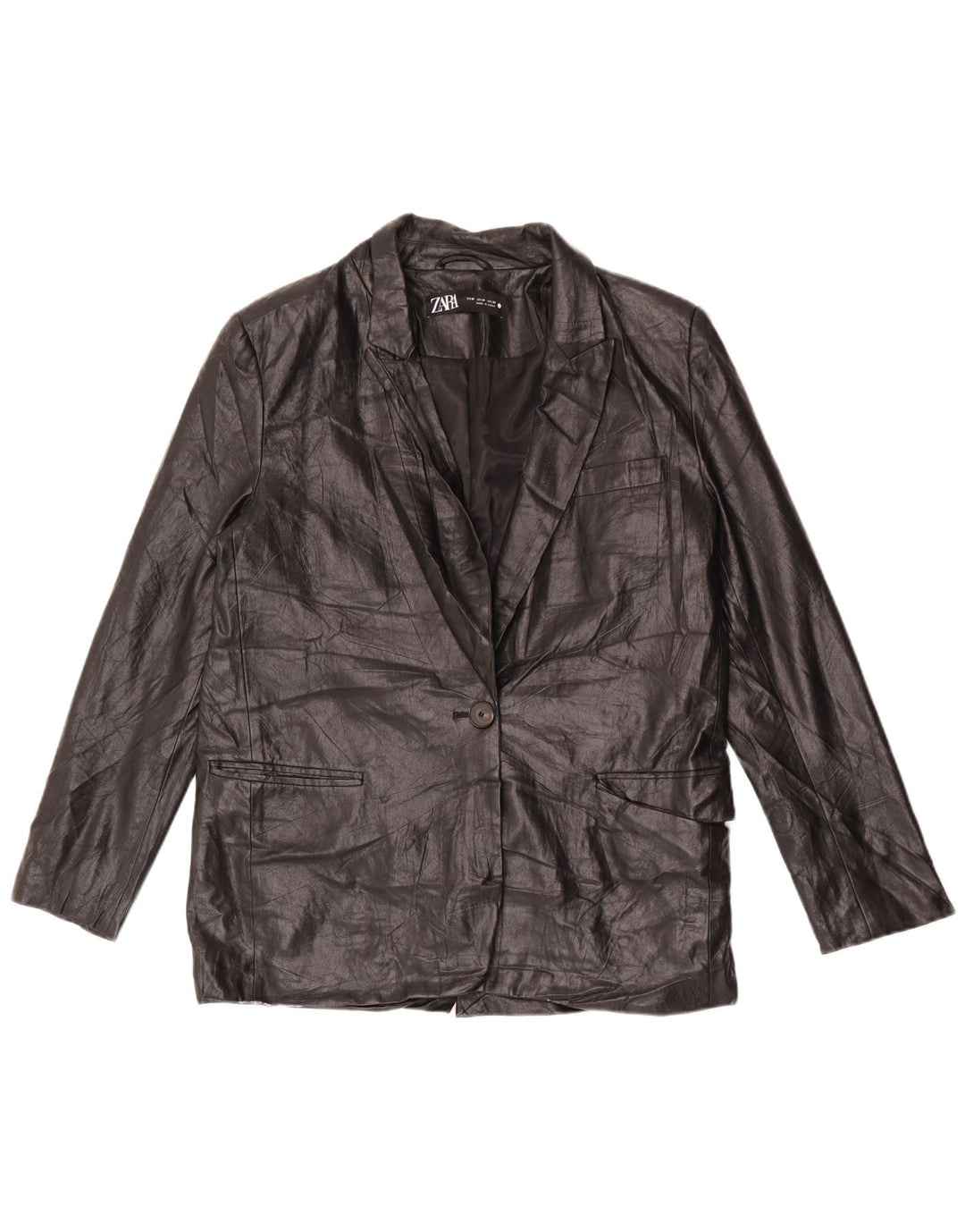 Zara Dame 1 knap imiteret læder blazerjakke UK 14 Medium Sort