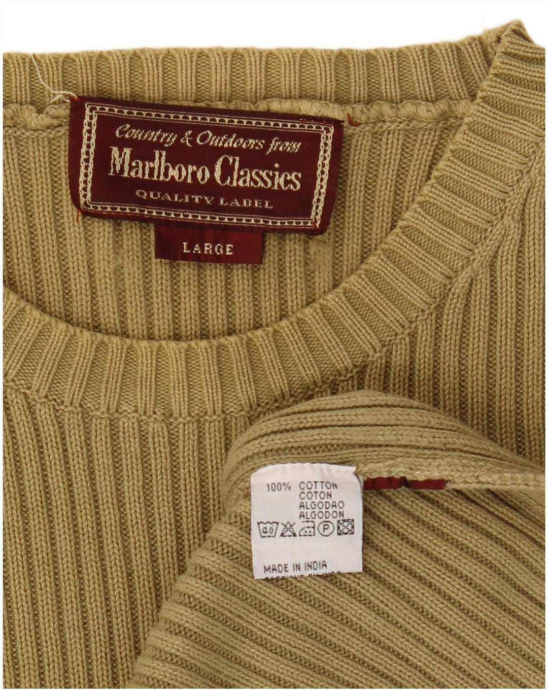 MARLBORO CLASSICS Herre sweater med rund hals, stor Khaki Bomuld