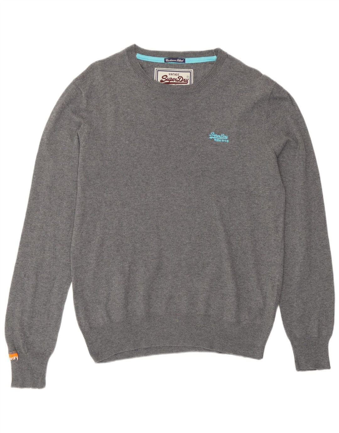 Superdry sweater med rund hals til mænd, stor grå flækket bomuld