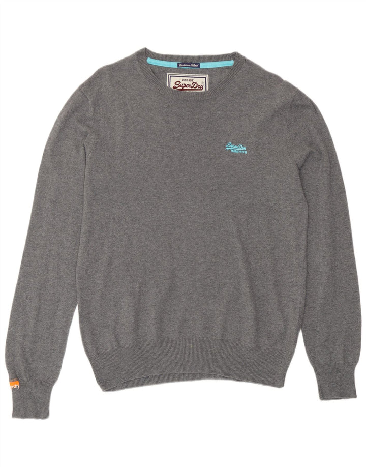 Superdry sweater med rund hals til mænd, stor grå flækket bomuld