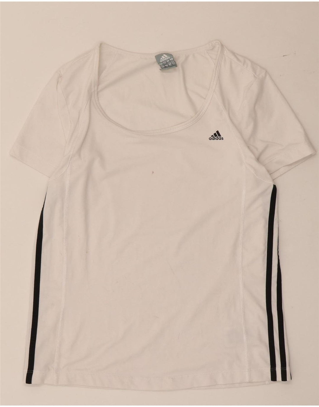 Adidas T-Shirt Top UK 12/14 Medium White Colourblock Polyester