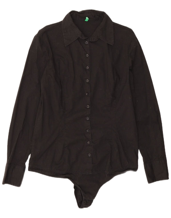 Benetton Womens Shirt Bodysuit UK 14 Stor sort bomuld