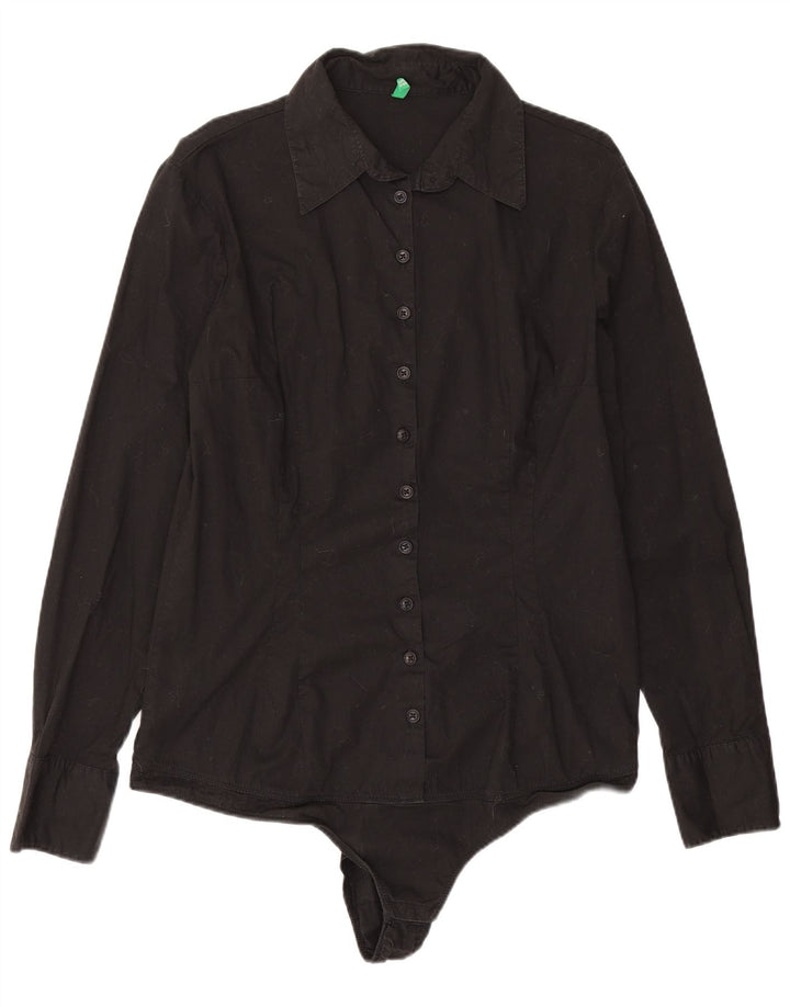 Benetton Womens Shirt Bodysuit UK 14 Stor sort bomuld