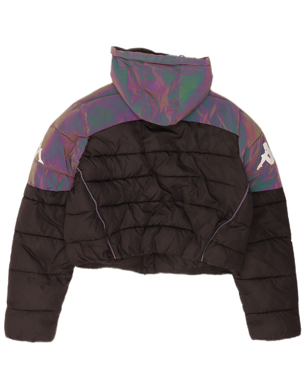 Kappa Dame Oversized Crop Hætte polstret jakke UK 6 XS Sort Colourblock