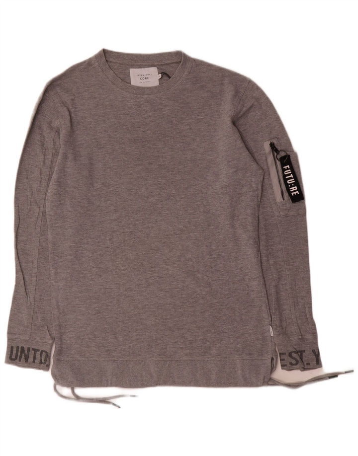 Jack & Jones grafisk sweatshirt til mænd, lille grå bomuld