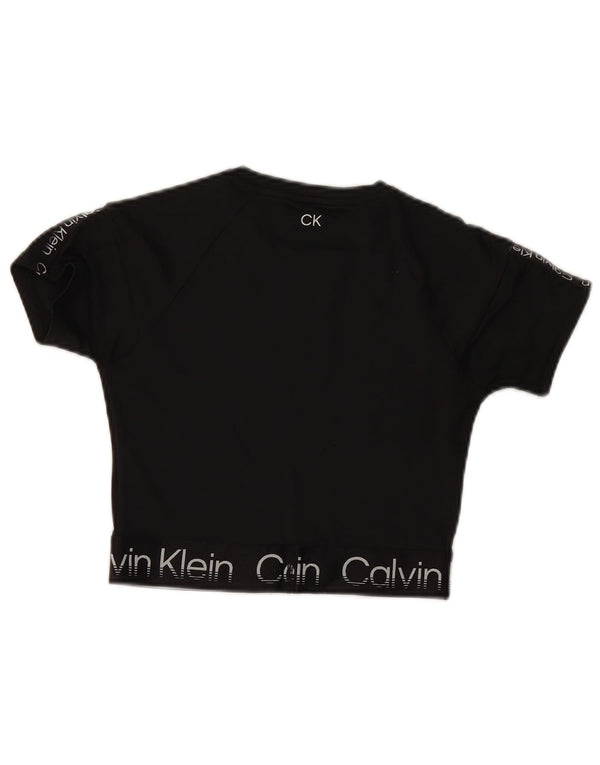 Calvin Klein Womens Performance Crop Grafisk T-Shirt Top UK 6 XS Sort